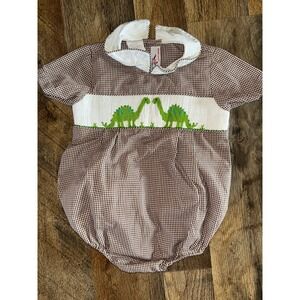 Boys 12 Months Silly Goose Hand Smocked Embroidered Bubble Dinosaur